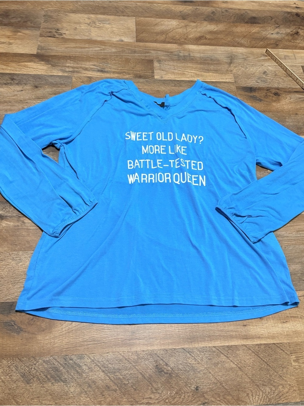 Cozy Warrior Graphic Long Sleeve Top Blue Size XL